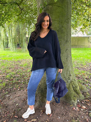 Navy Multi Hole Heart Knit Amelia