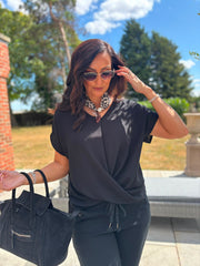 Black Twist Drape Top Jacqueline