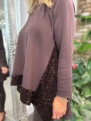 Chocolate Sequin Dipped Hem Sweat Top Lola