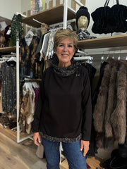 Black Textured Trim Sweat Top Iris