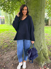 Navy Multi Hole Heart Knit Amelia