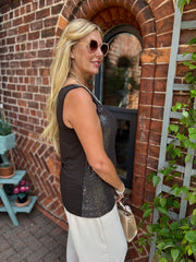 Chocolate Sequin Vest Top Rebecca