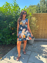 Navy Brushed Floral Pattern Dress Valentina