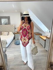Red Artistic Floral Print Top Adelaide
