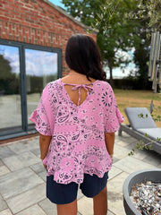 Pink Bubble Cotton Paisley Top Kimberly