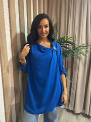 Royal Blue Gathered Cowl Neck Top Harper