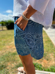 Denim Paisley Shorts