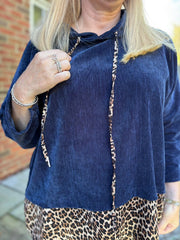 Navy Soft Touch Leopard Hoodie Alex