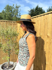 Khaki Leopard Ruffle Trim Vest Zoe