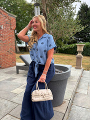 Denim Polka Dot Tie Front Blouse Tiana