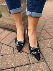 Black Textured Kitten Heel Shoes