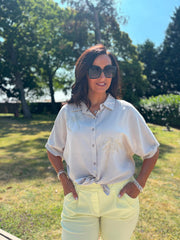 Stone Linen Studded Palm Shirt Ruby