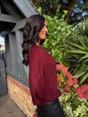 Wine Knitted Wrap Jumper Nell