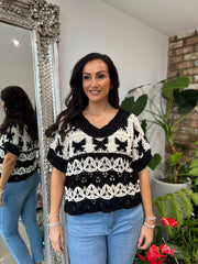Black Patterned Crochet Knit Debbie