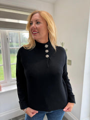 Black Diamante Button High Neck Frankie