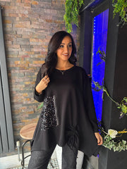 Black Ruch Sequin Detail Top Avril