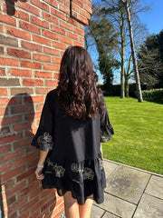 Black Floral Embroidered Shirt Dress Esme