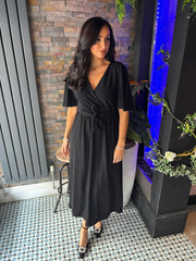 Black Shimmer Angel Sleeve Dress Maddie