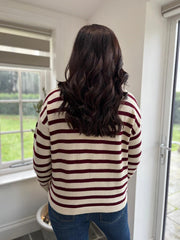 Wine Striped Zip Collar Knit Charlie