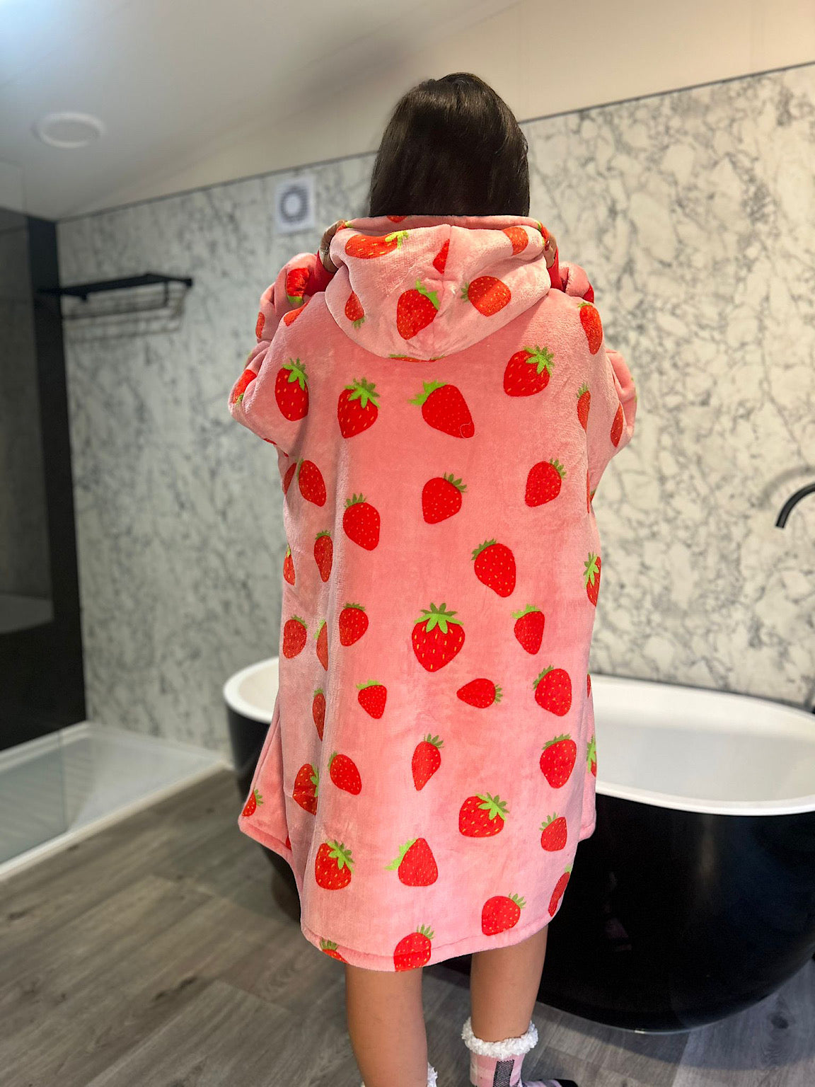 Pink Strawberries Oversized Blanket Hoodie Tillett's