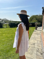 White Frill Sleeve Bubble Cotton Dress Alison
