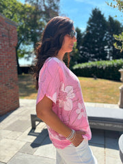 Pink Linen Floral Top Lila