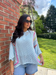 Blue Crochet Collared Knit Bonnie