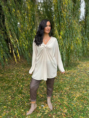 Stone Gathered V Neck Top Elsie