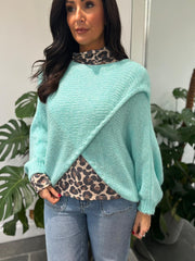 Aqua Knitted Wrap Jumper Nell