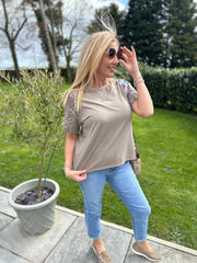 Mocha Net Sleeve Applique Tee Gemma