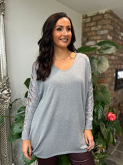 Grey Diamante Sleeve Knit Amelia