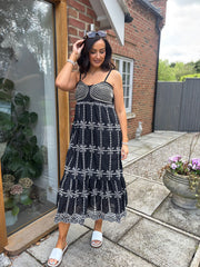 Black Boho Embroidered Sun Dress Kelsey