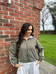 Khaki Lace Detail Zip Jacket Stevie