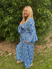 Royal Blue Geometric Tie Front Trouser Set Peyton