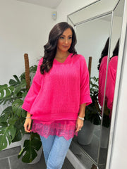 Neon Pink Two Piece V Neck Knit Eileen