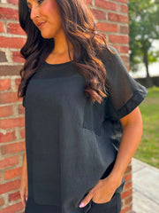 Black Mesh Detail Top Parker
