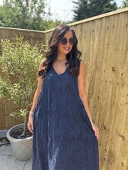 Navy Embroidered Daisy Pattern Dress Tracy