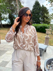 Mocha Abstract Leaf Blouse Hailey