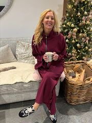 Wine Sequin Velour Trim Joggers Trixie