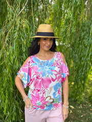 Multicolour Floral Bloom Cold Shoulder Top Suzie