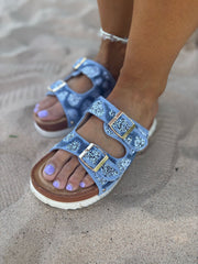 Denim Textured Stud Detail Sliders