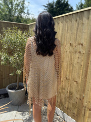 Gold Open Weave Fringed Cover Up