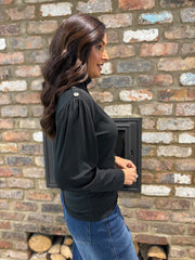 Black Button Detail Roll Neck Eliza