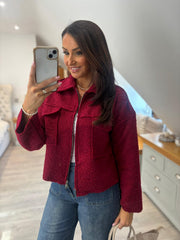 Red Boucle Zip Jacket Estella