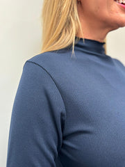 Navy Ribbed Flute Neck Top Charlotte