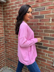 Candy Pink Fringed Pocket Knit Ruth
