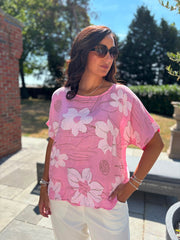 Pink Linen Floral Top Lila