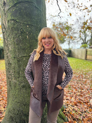 Chocolate Faux Fur Trim Gilet Orla