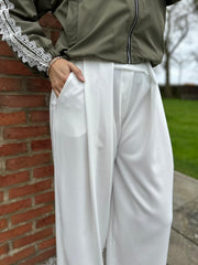 White Tailored Wide Leg Pleat Trousers