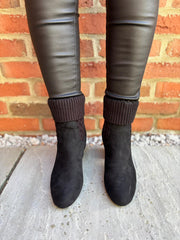 Black Knitted Block Heel Boots